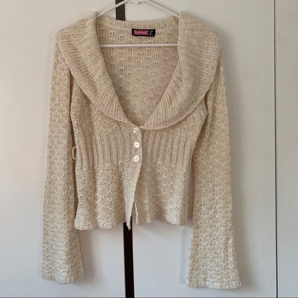 White Sweater with Metallic Gold Thread